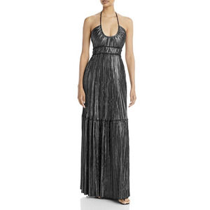 A.L.C. Black Metallic Cecilia Halter Neck Zip Empire Waist Maxi Dress Gown 4